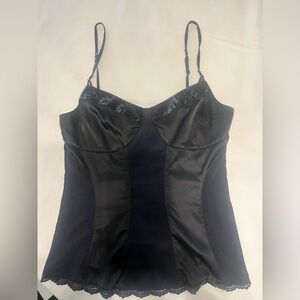 Express Black Lace and Satin Sequin Trim Camisole Corset Style Tank Top, Large
